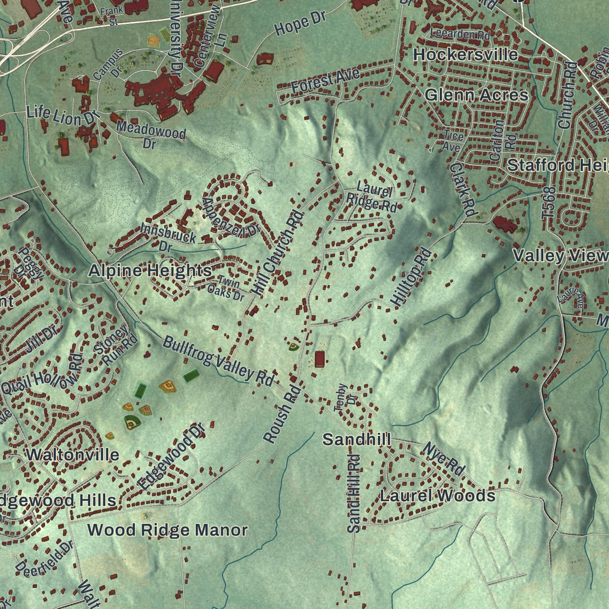 Close-up of the map of Derry, Dauphin County, Pennsylvania print showing street and building detail