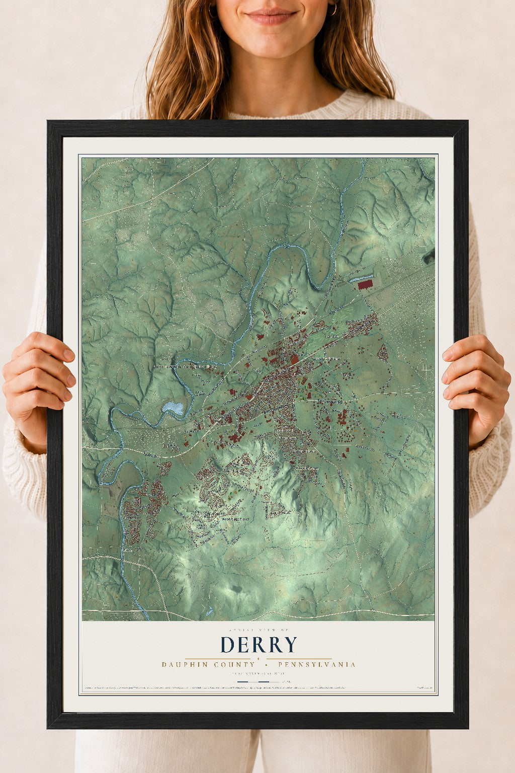 Map of Derry, Dauphin County, Pennsylvania, 18 x 24 inch print in a black wood frame