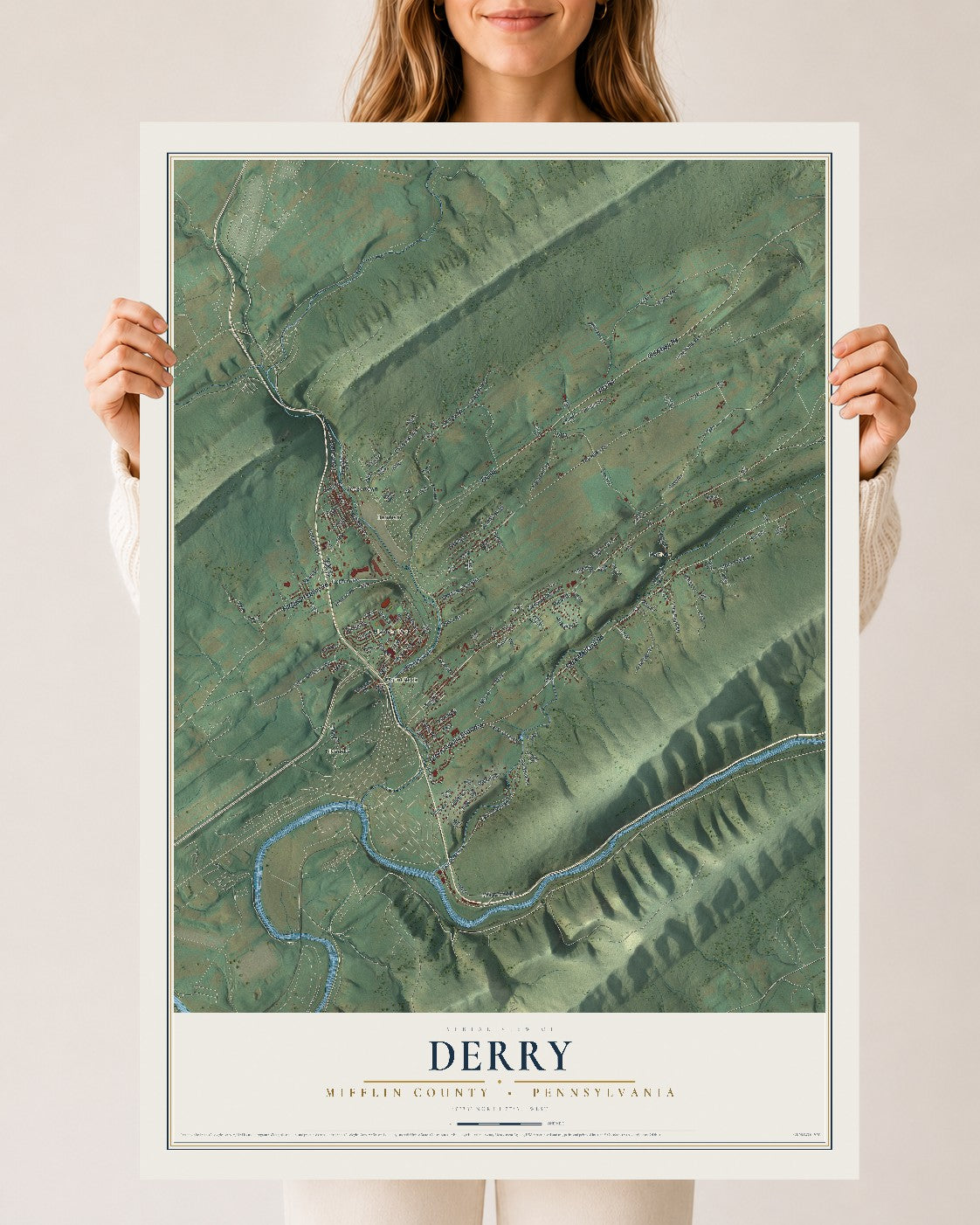 Map of Derry, Mifflin County, Pennsylvania, 24 x 36 inch unframed archival matte print