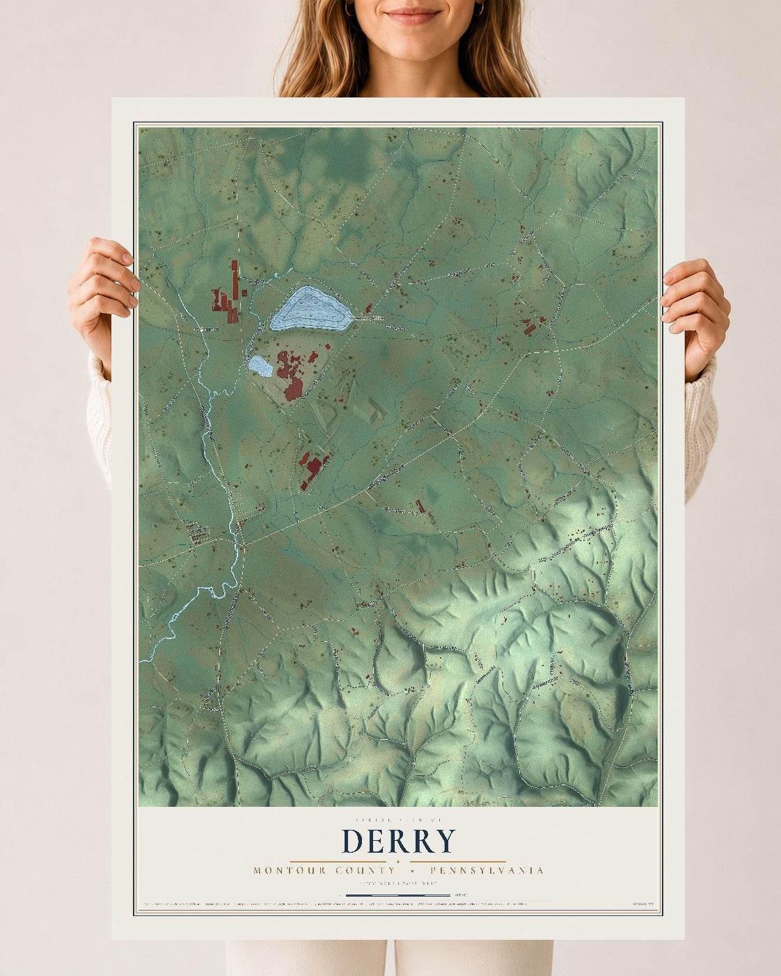 Map of Derry, Montour County, Pennsylvania, 24 x 36 inch unframed archival matte print