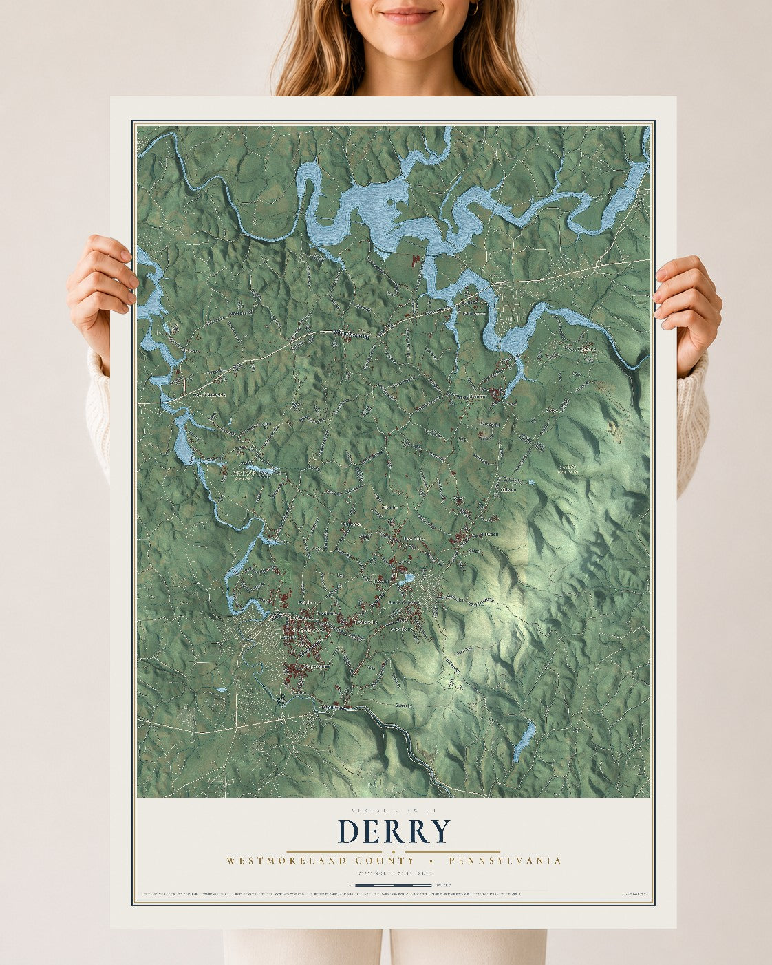 Map of Derry, Westmoreland County, Pennsylvania, 24 x 36 inch unframed archival matte print
