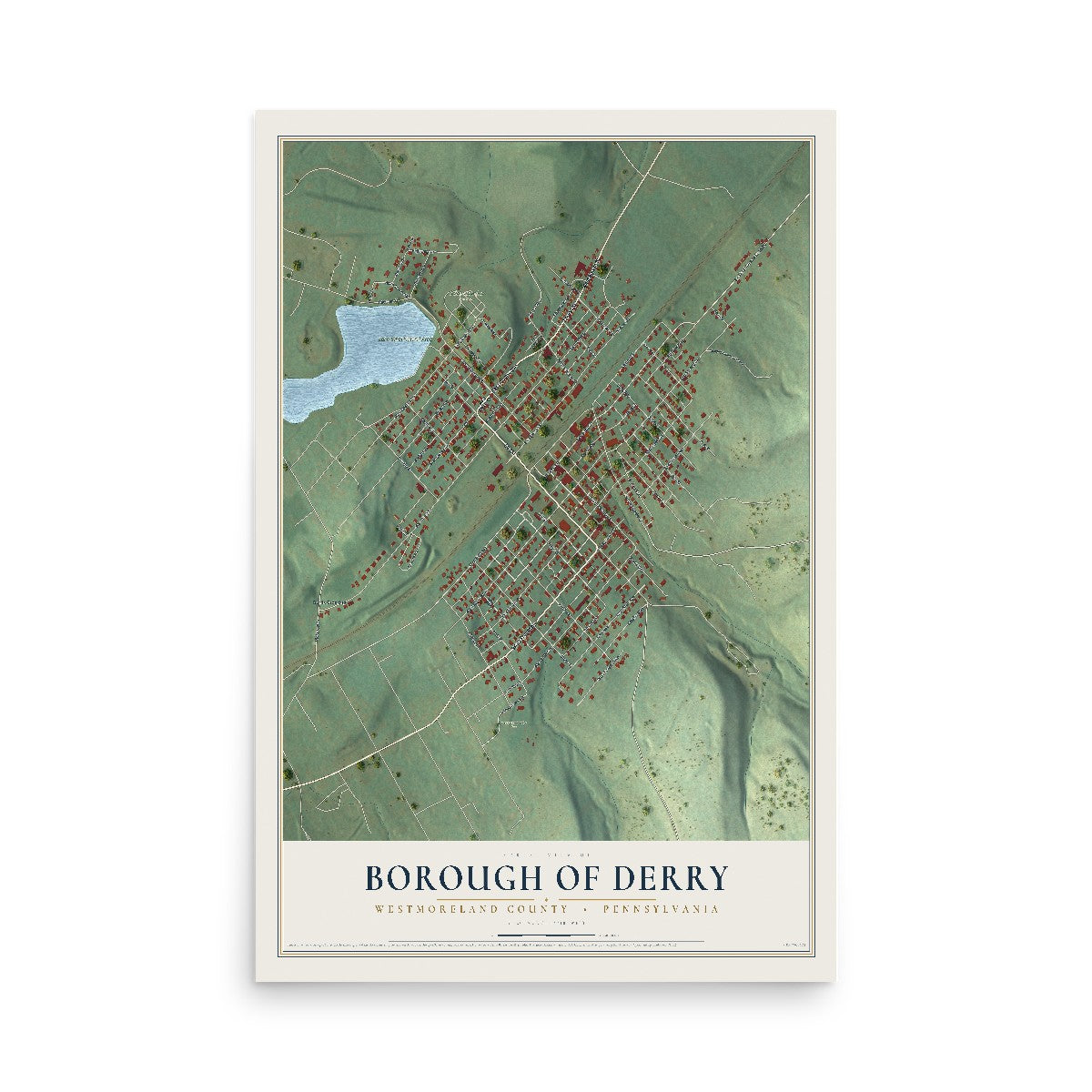 Map of the Borough of Derry, Westmoreland County, Pennsylvania, 12 x 18 inch unframed archival matte print