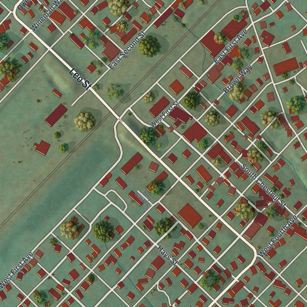 Close-up of the map of the Borough of Derry, Westmoreland County, Pennsylvania print showing street and building detail