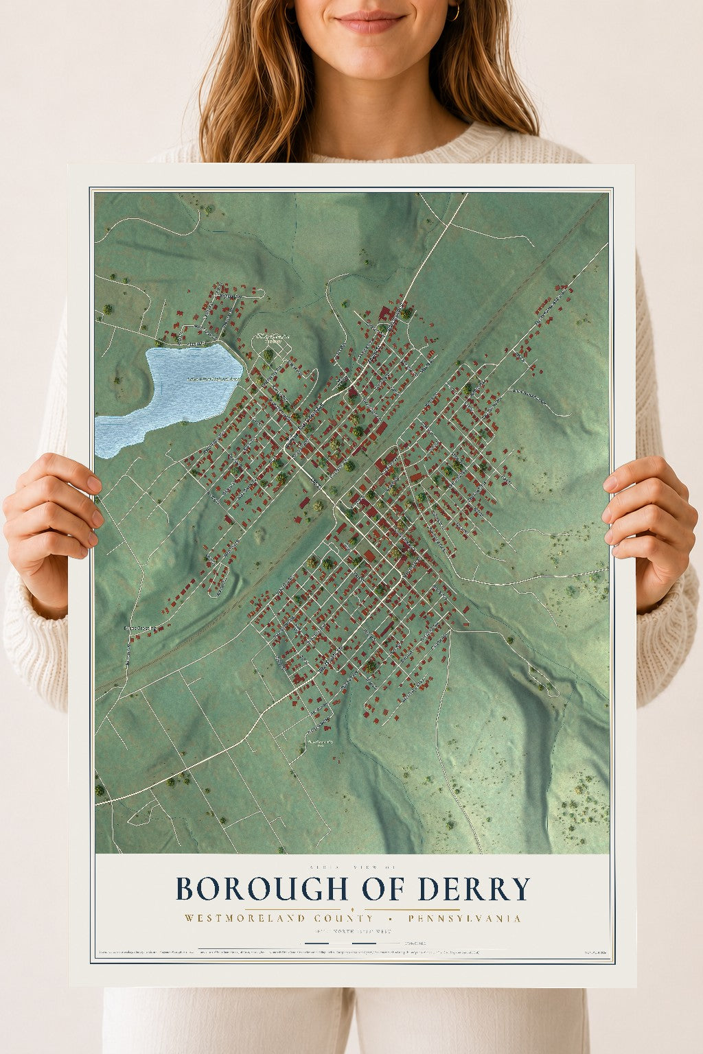 Map of the Borough of Derry, Westmoreland County, Pennsylvania, 18 x 24 inch unframed archival matte print