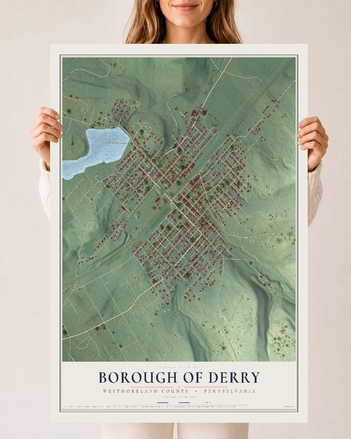 Map of the Borough of Derry, Westmoreland County, Pennsylvania, 24 x 36 inch unframed archival matte print