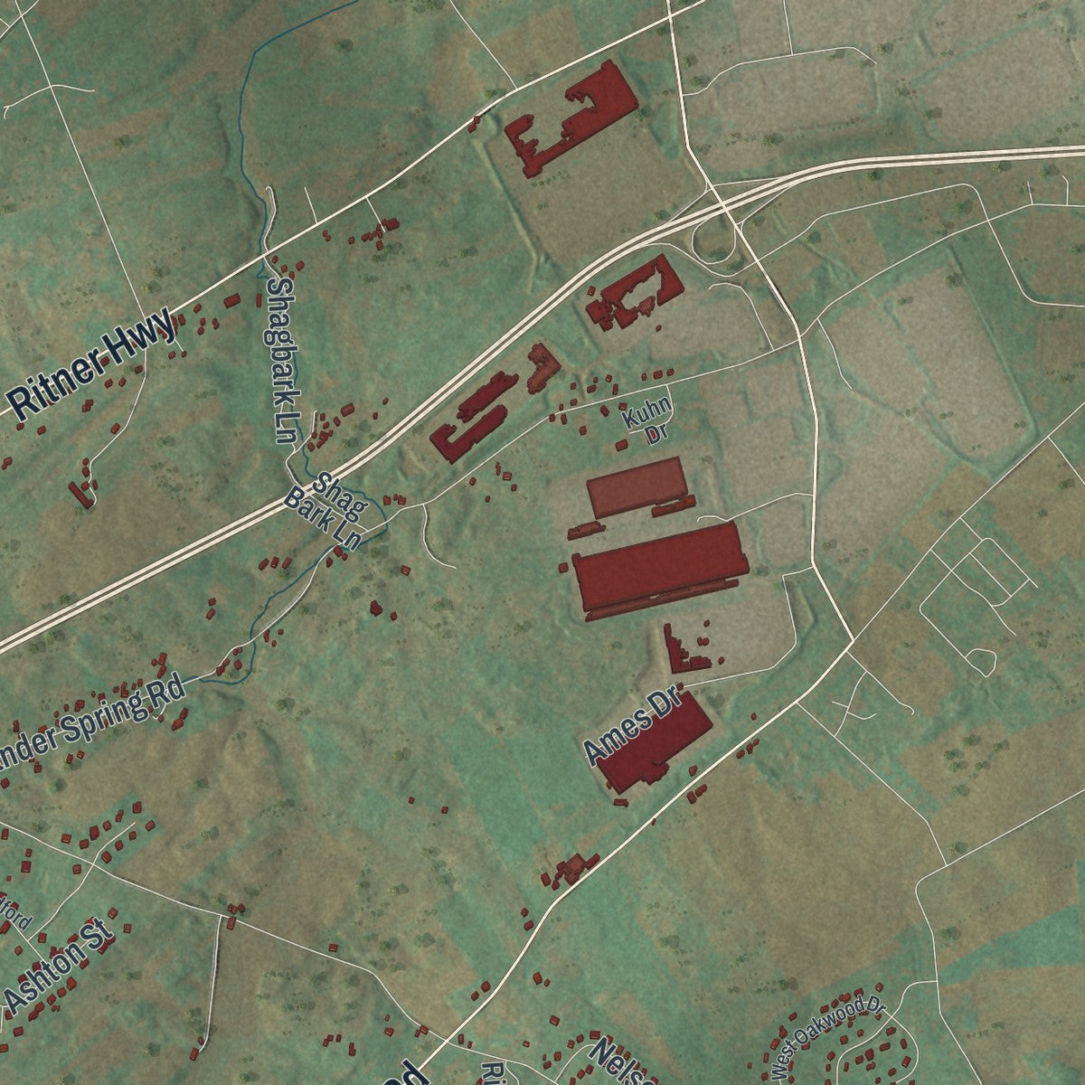 Close-up of the map of Dickinson, Pennsylvania print showing street and building detail