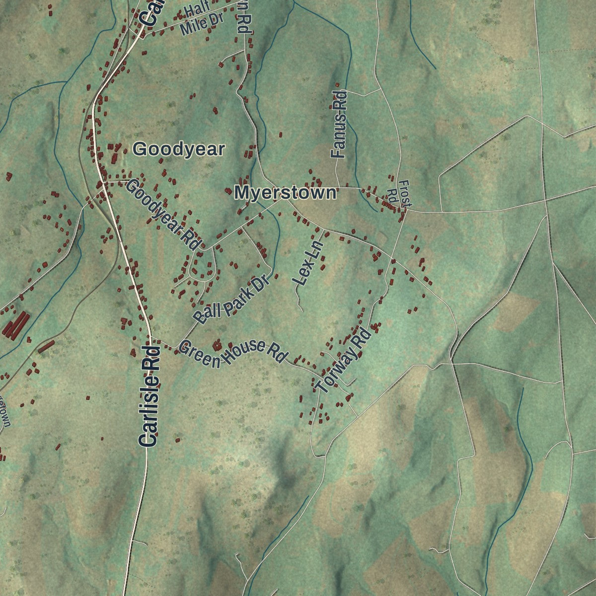 Second close-up of the map of Dickinson, Pennsylvania print showing more streets and buildings