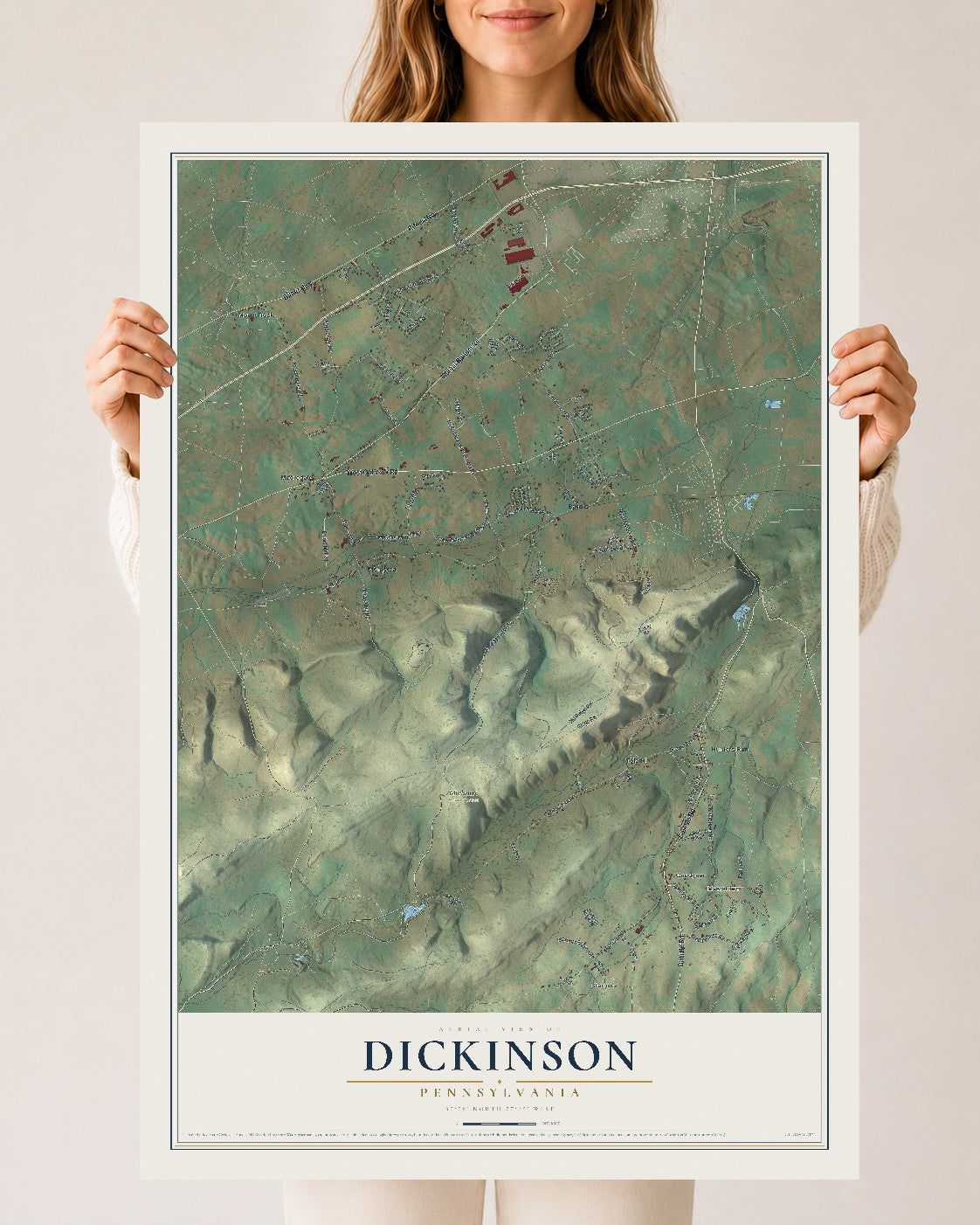 Map of Dickinson, Pennsylvania, 24 x 36 inch unframed archival matte print