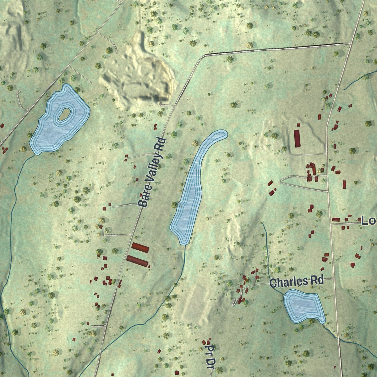 Close-up of the map of Dimock, Pennsylvania print showing street and building detail