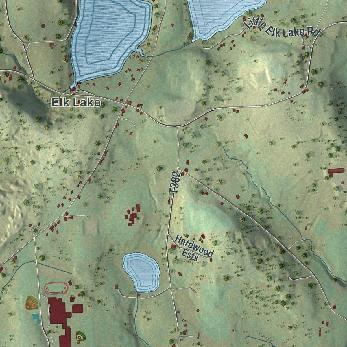 Second close-up of the map of Dimock, Pennsylvania print showing more streets and buildings