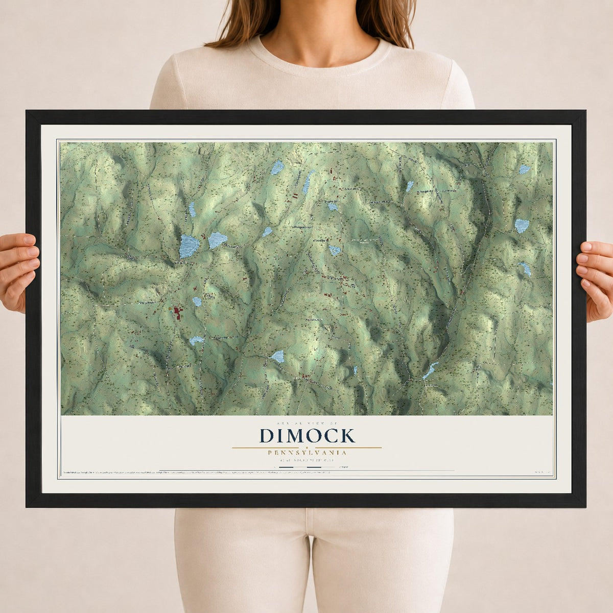 Map of Dimock, Pennsylvania, 18 x 24 inch print in a black wood frame