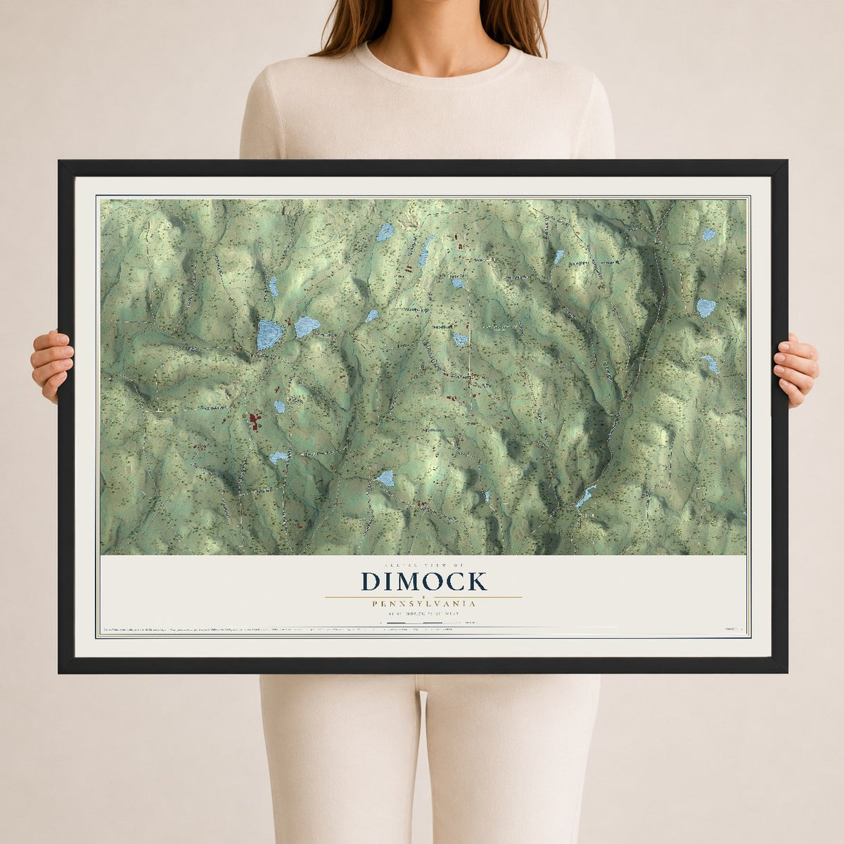 Map of Dimock, Pennsylvania, 24 x 36 inch print in a black wood frame