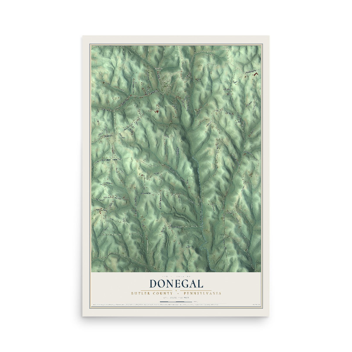 Map of Donegal, Butler County, Pennsylvania, 12 x 18 inch unframed archival matte print