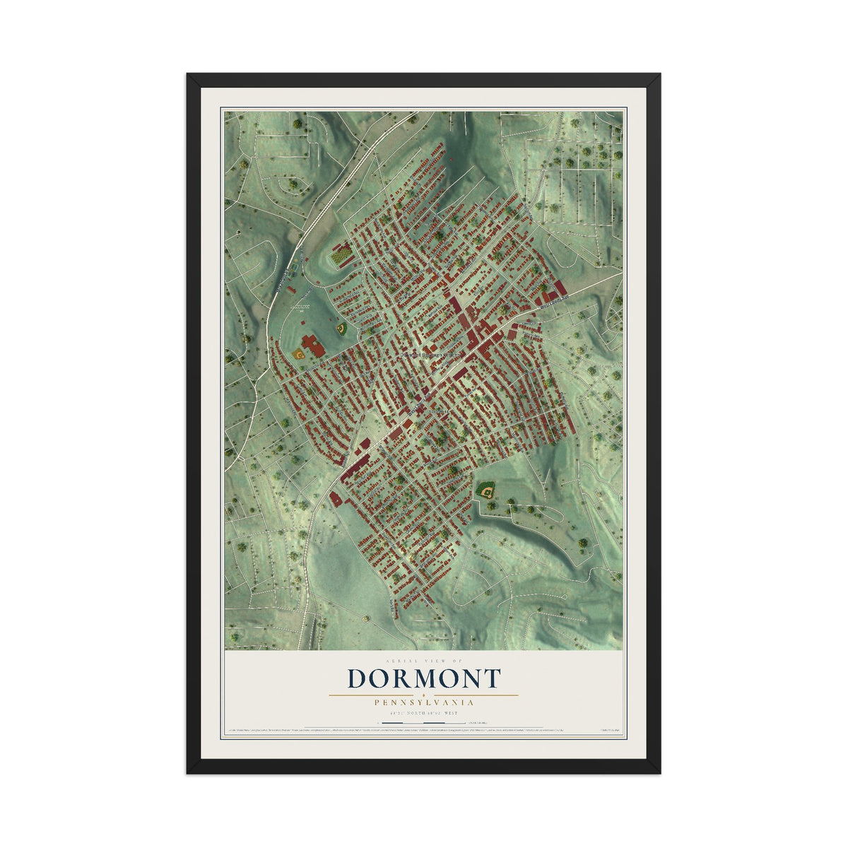 Map of Dormont, Pennsylvania, 12 x 18 inch print in a black wood frame