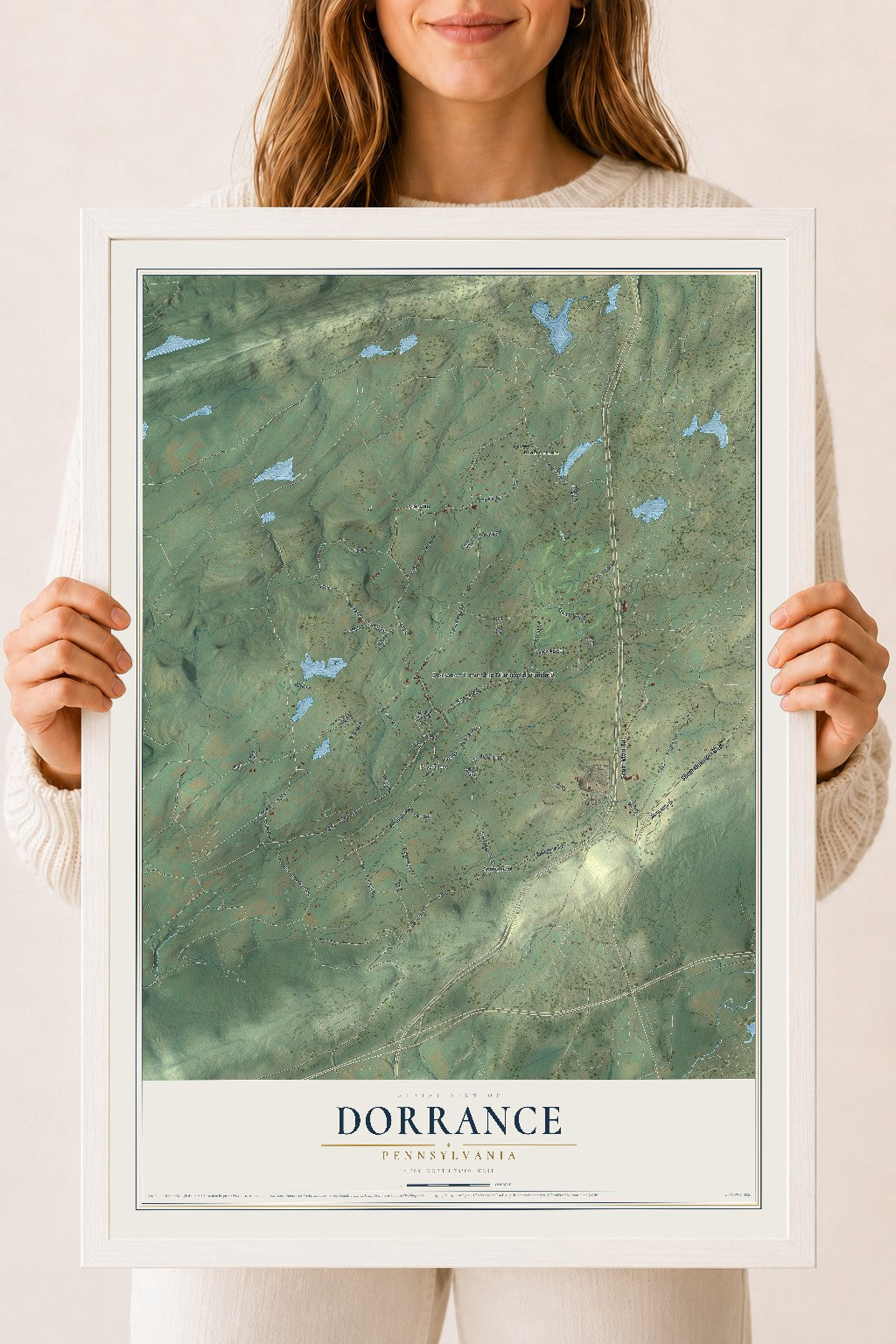 Map of Dorrance, Pennsylvania, 18 x 24 inch print in a white wood frame