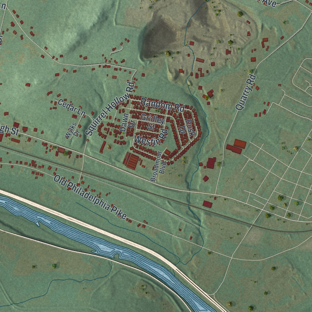Close-up of the map of Douglass, Berks County, Pennsylvania print showing street and building detail