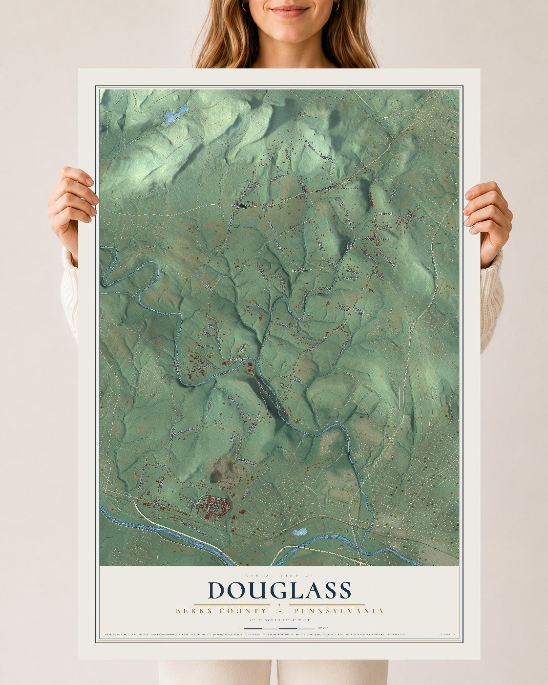 Map of Douglass, Berks County, Pennsylvania, 24 x 36 inch unframed archival matte print