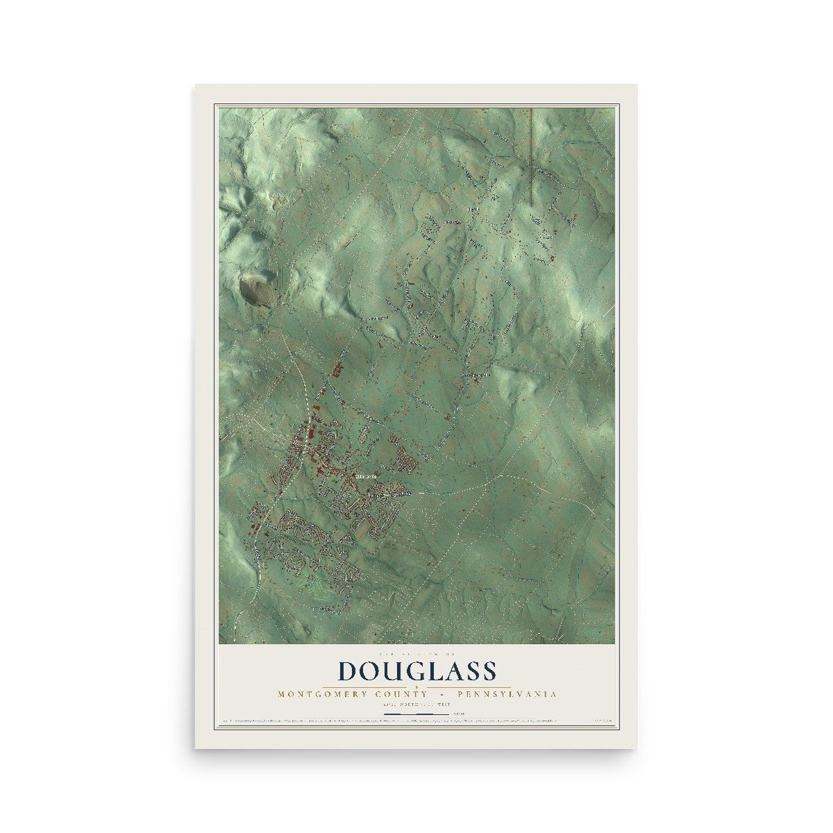 Map of Douglass, Montgomery County, Pennsylvania, 12 x 18 inch unframed archival matte print