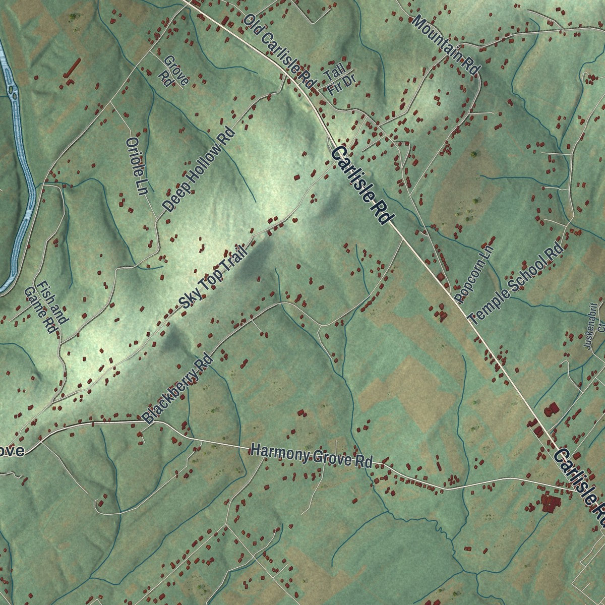 Second close-up of the map of Dover, York County, Pennsylvania print showing more streets and buildings