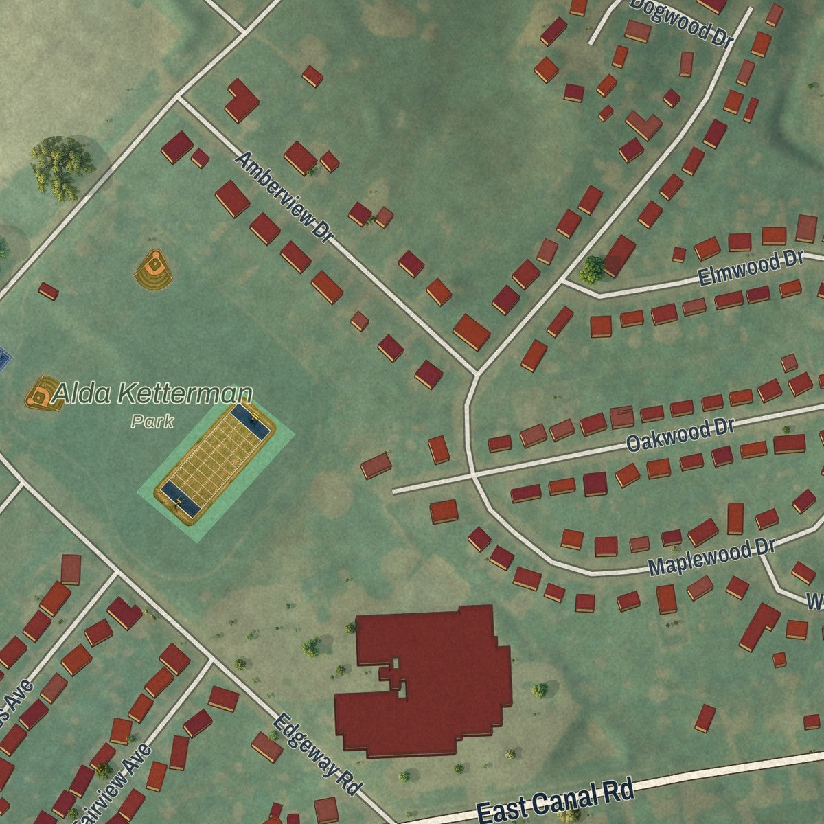 Second close-up of the map of the Borough of Dover, York County, Pennsylvania print showing more streets and buildings