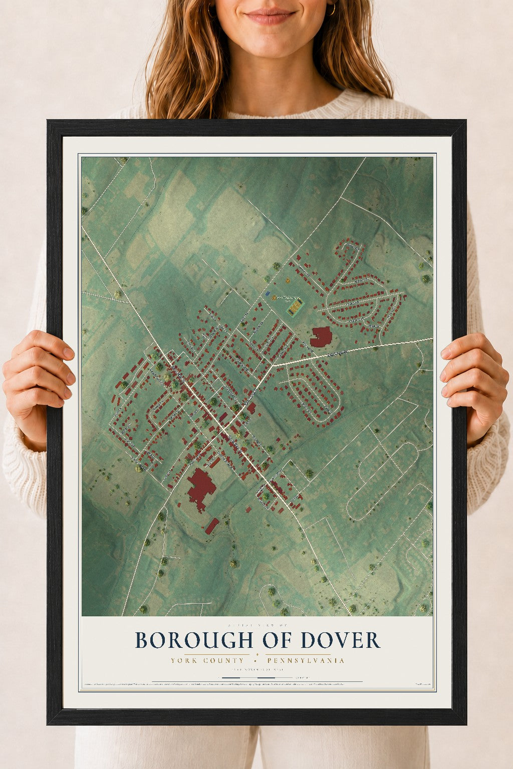 Map of the Borough of Dover, York County, Pennsylvania, 18 x 24 inch print in a black wood frame