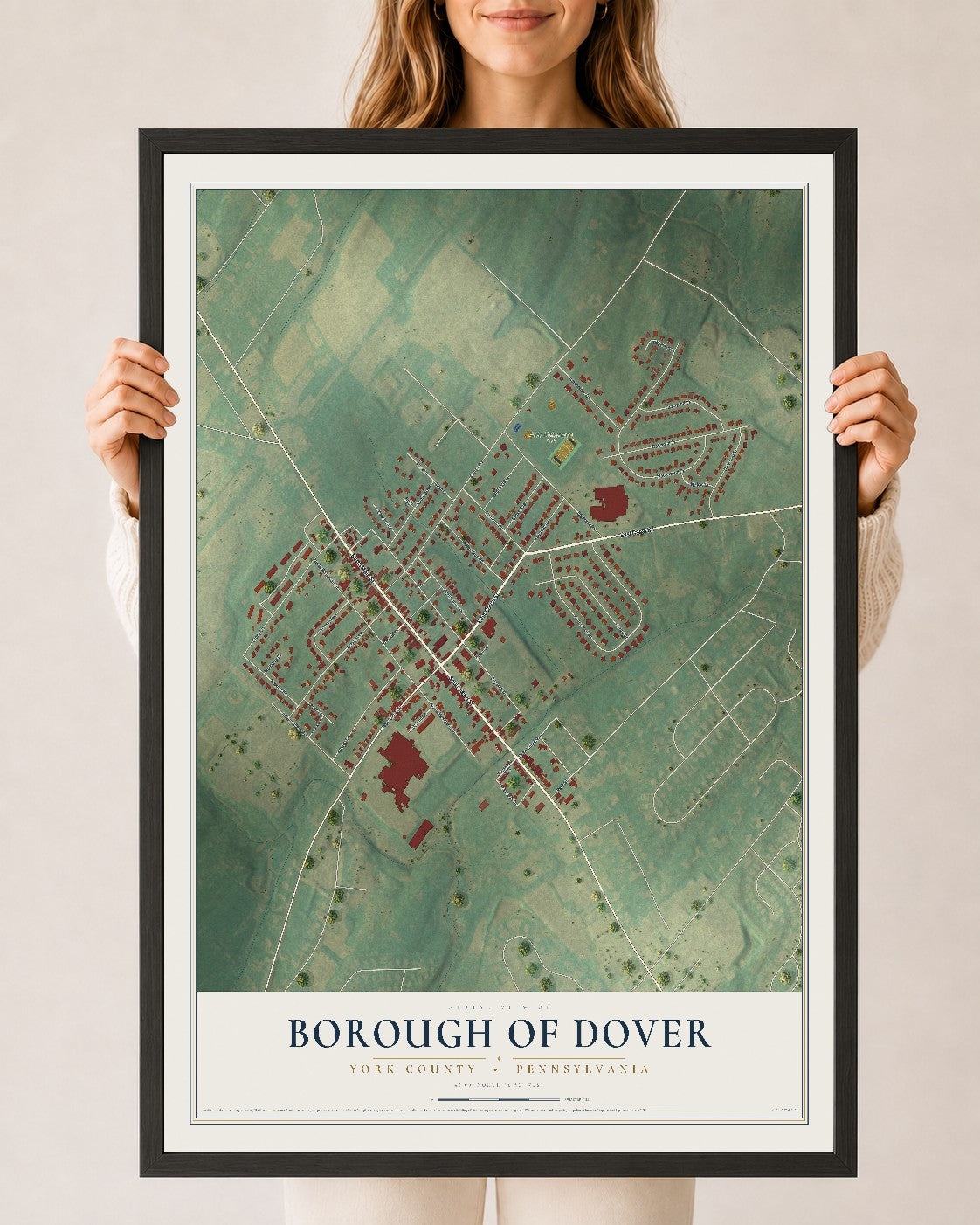 Map of the Borough of Dover, York County, Pennsylvania, 24 x 36 inch print in a black wood frame