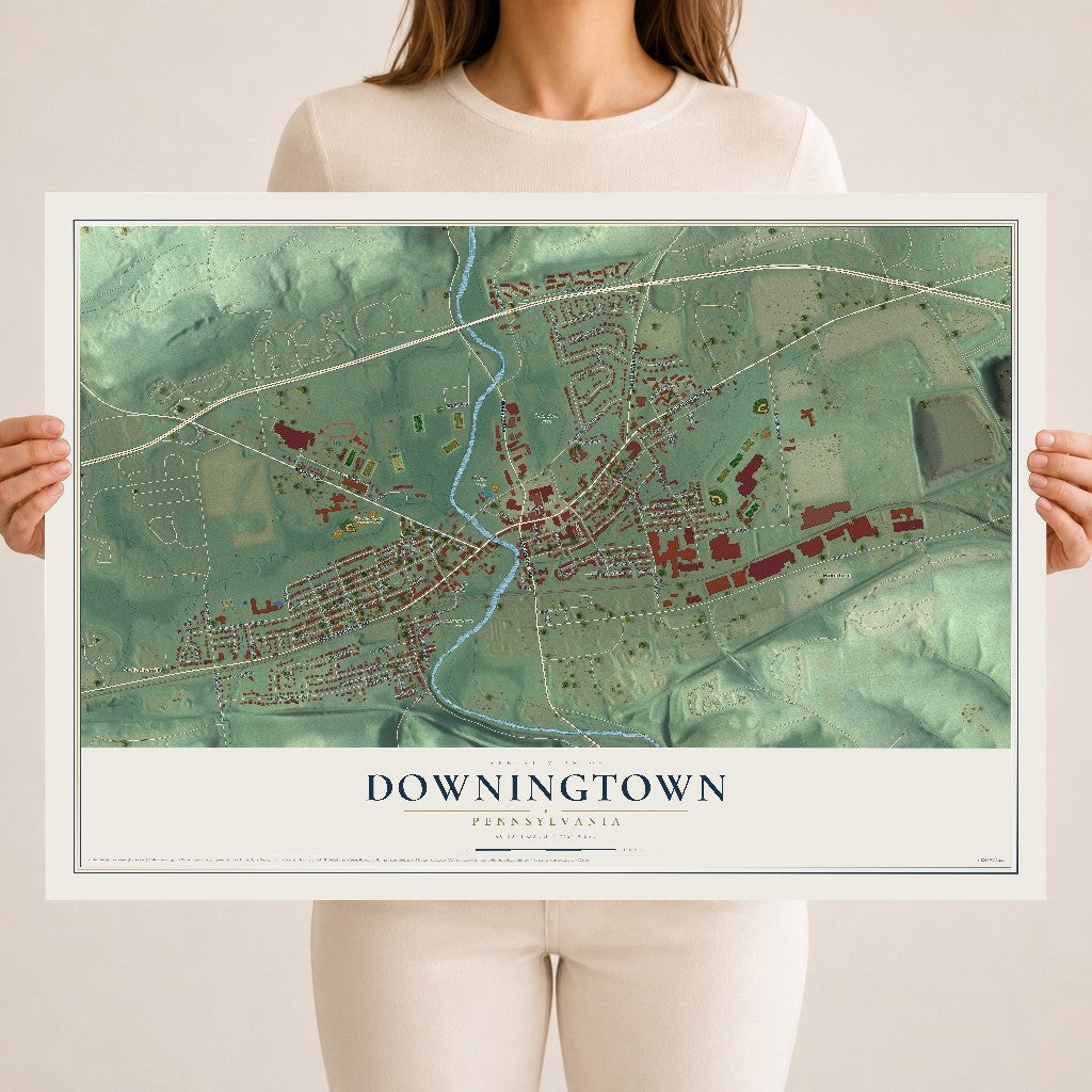 Map of Downingtown, Pennsylvania, 18 x 24 inch unframed archival matte print