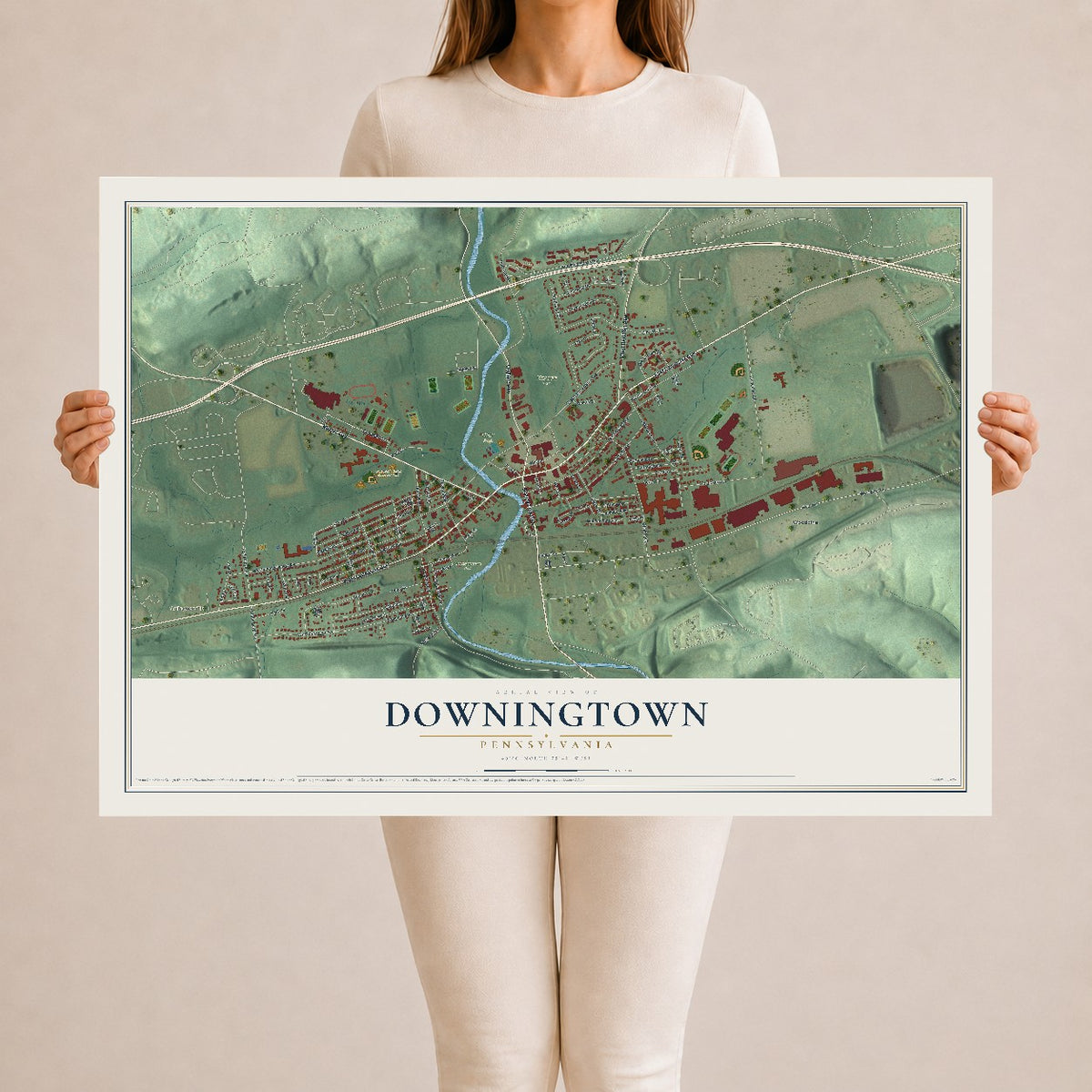 Map of Downingtown, Pennsylvania, 24 x 36 inch unframed archival matte print
