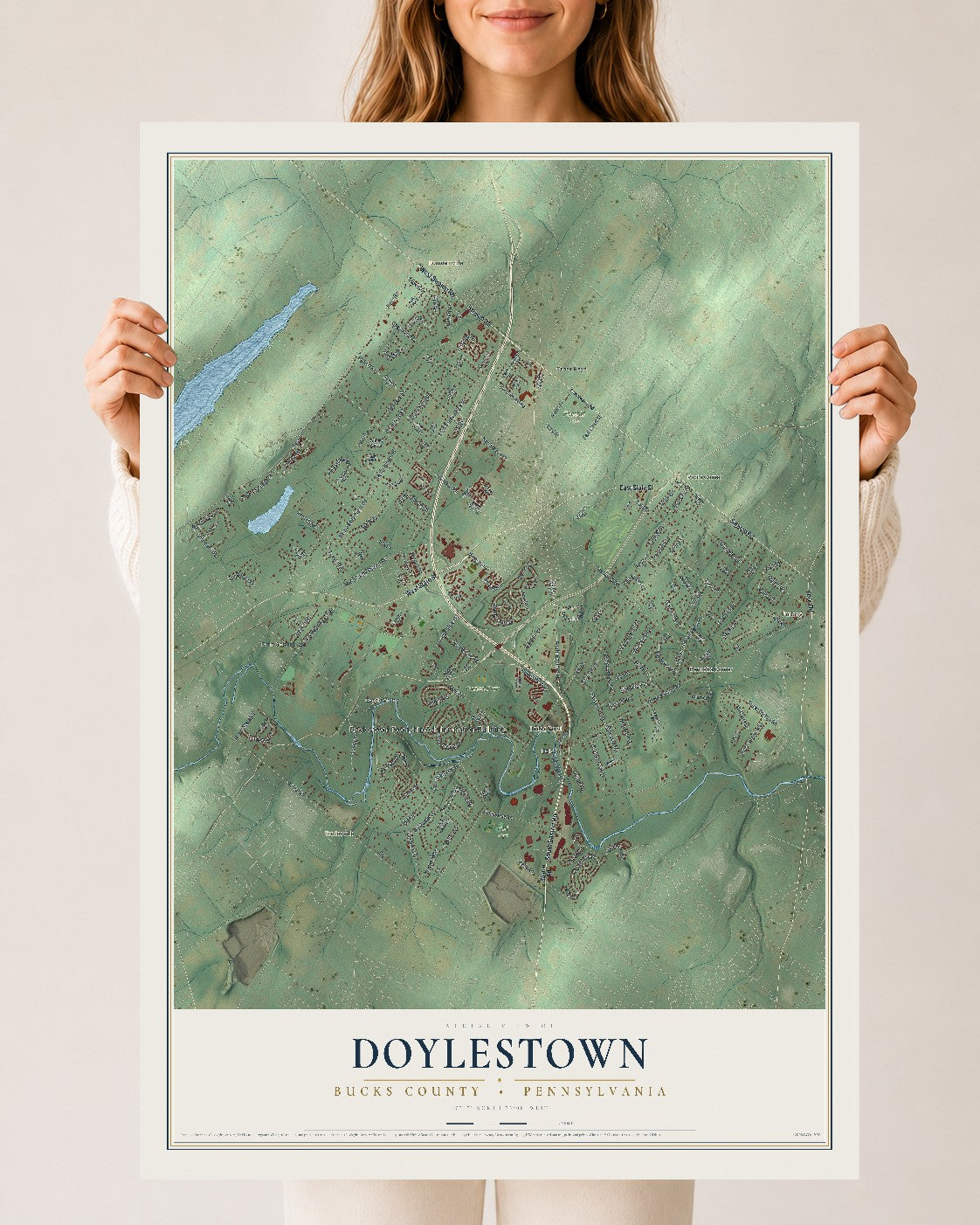 Map of Doylestown, Bucks County, Pennsylvania, 24 x 36 inch unframed archival matte print