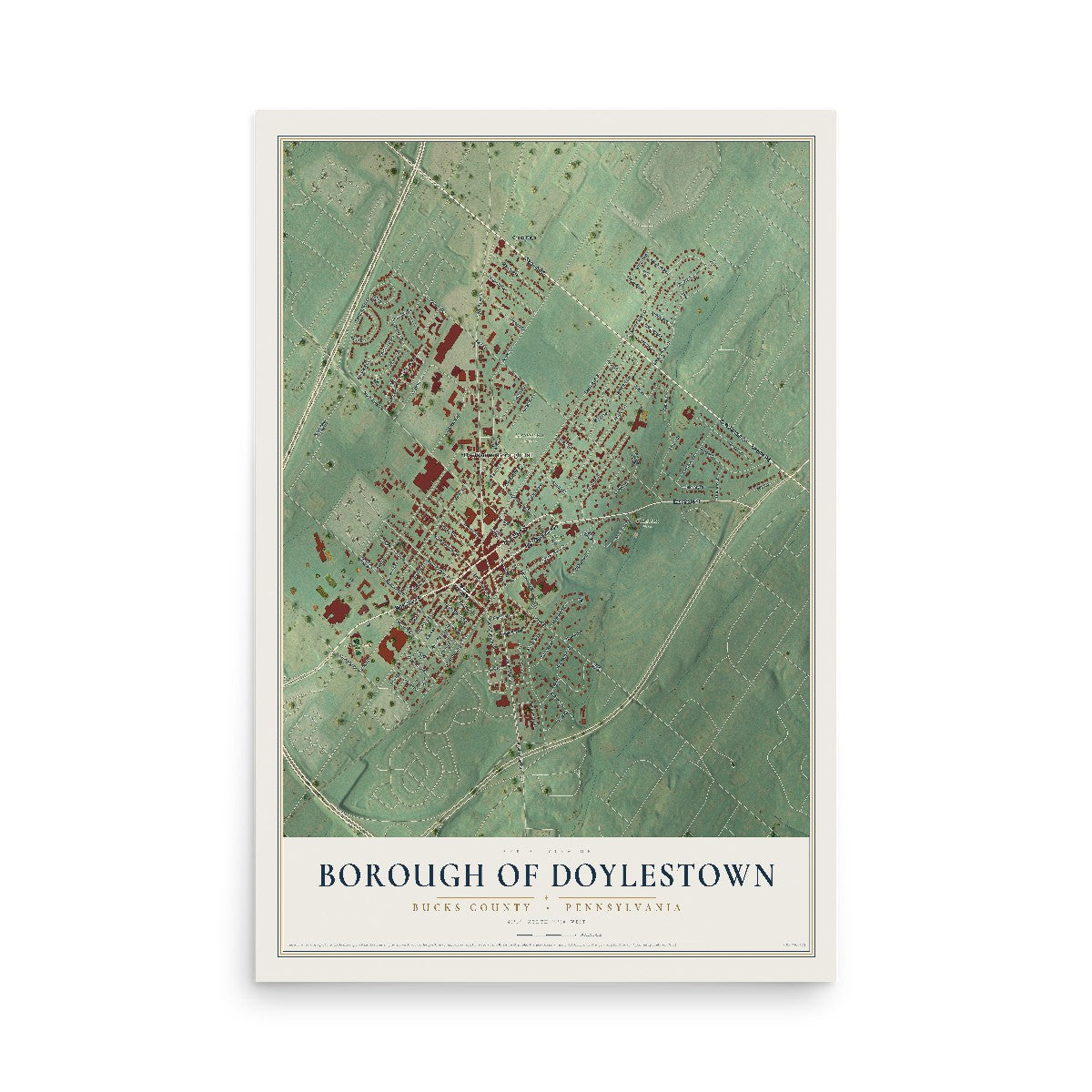 Map of the Borough of Doylestown, Bucks County, Pennsylvania, 12 x 18 inch unframed archival matte print