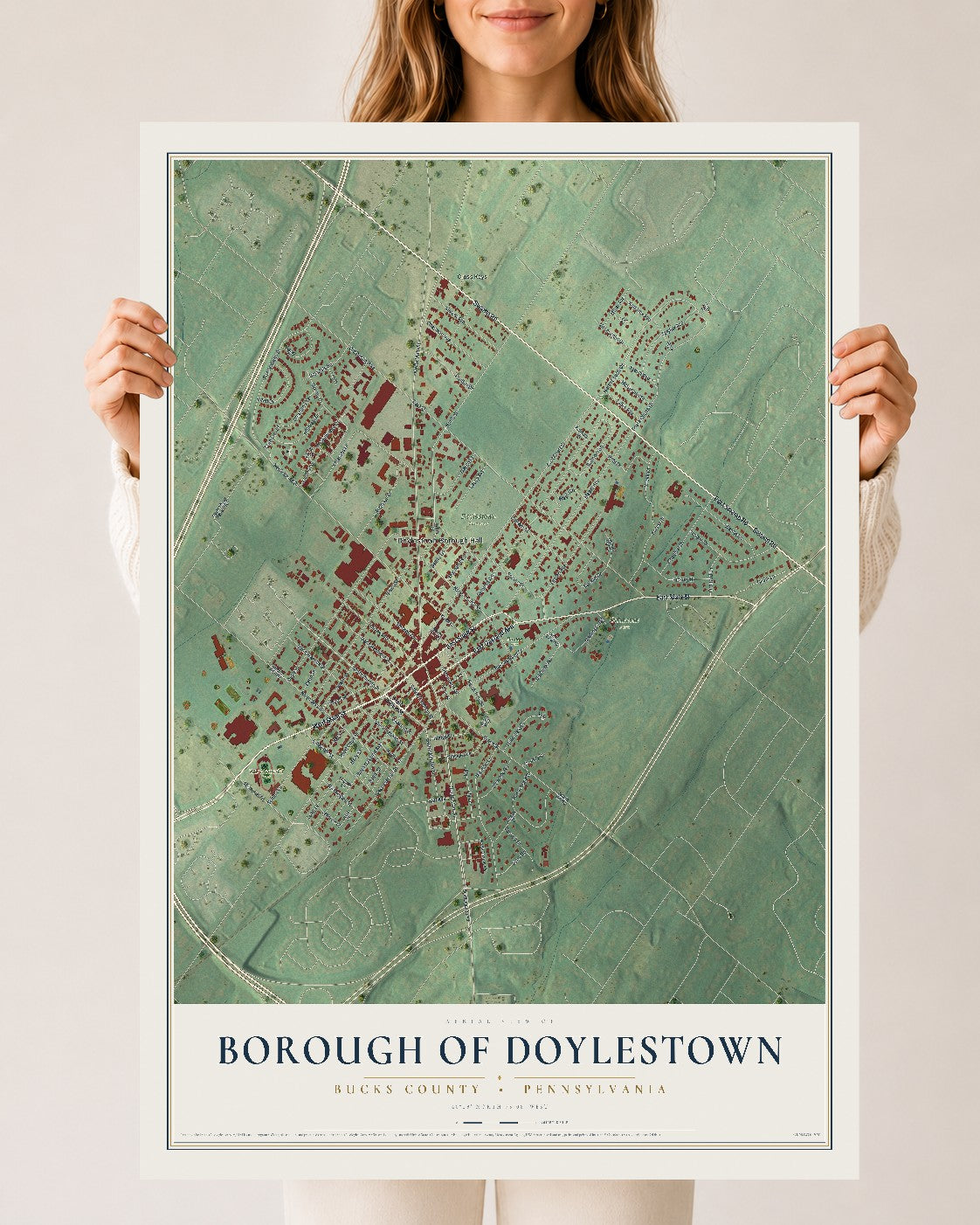 Map of the Borough of Doylestown, Bucks County, Pennsylvania, 24 x 36 inch unframed archival matte print