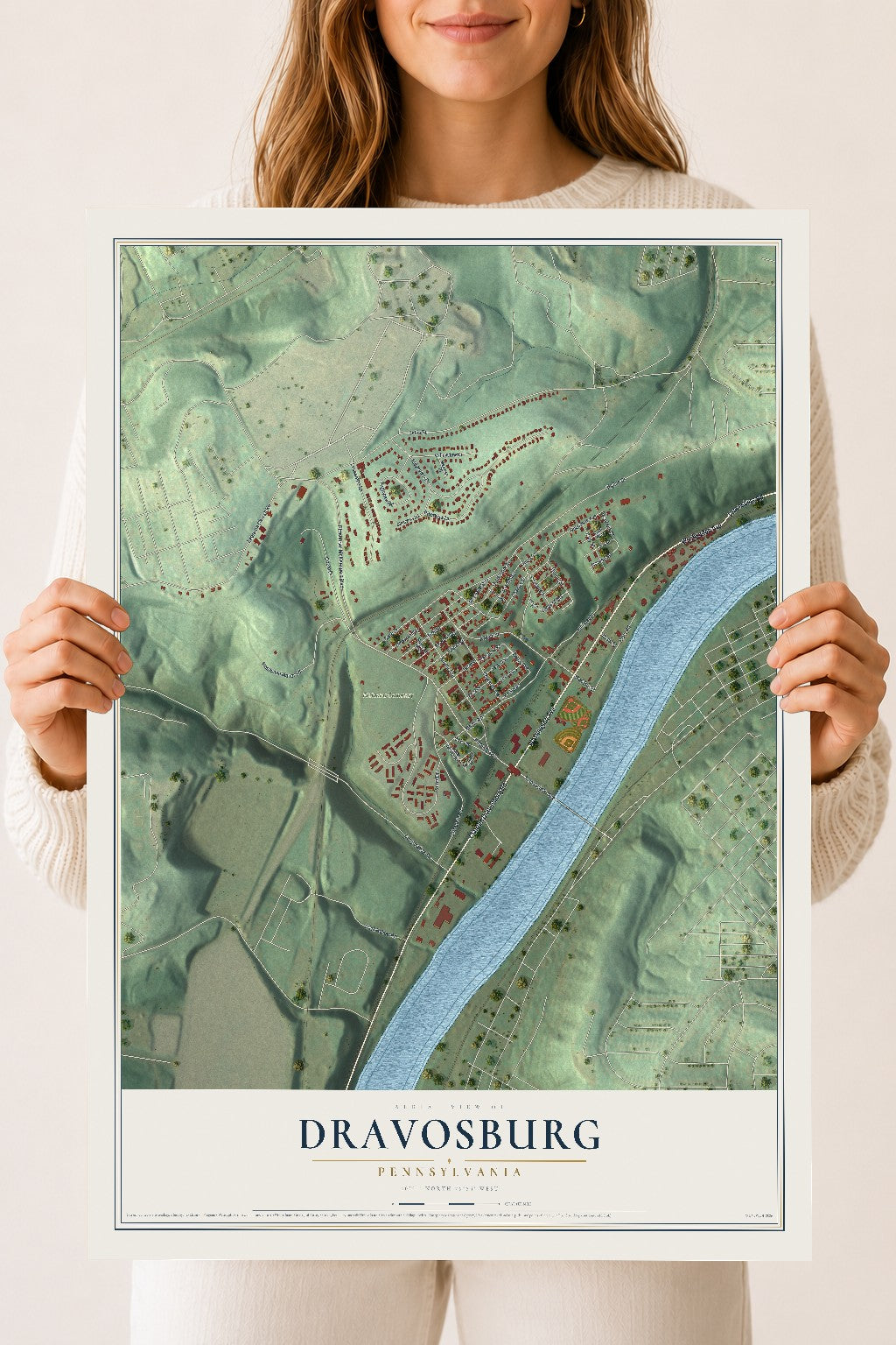 Map of Dravosburg, Pennsylvania, 18 x 24 inch unframed archival matte print
