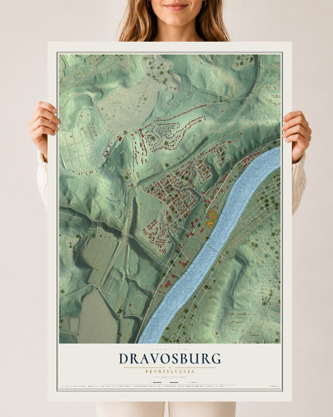 Map of Dravosburg, Pennsylvania, 24 x 36 inch unframed archival matte print