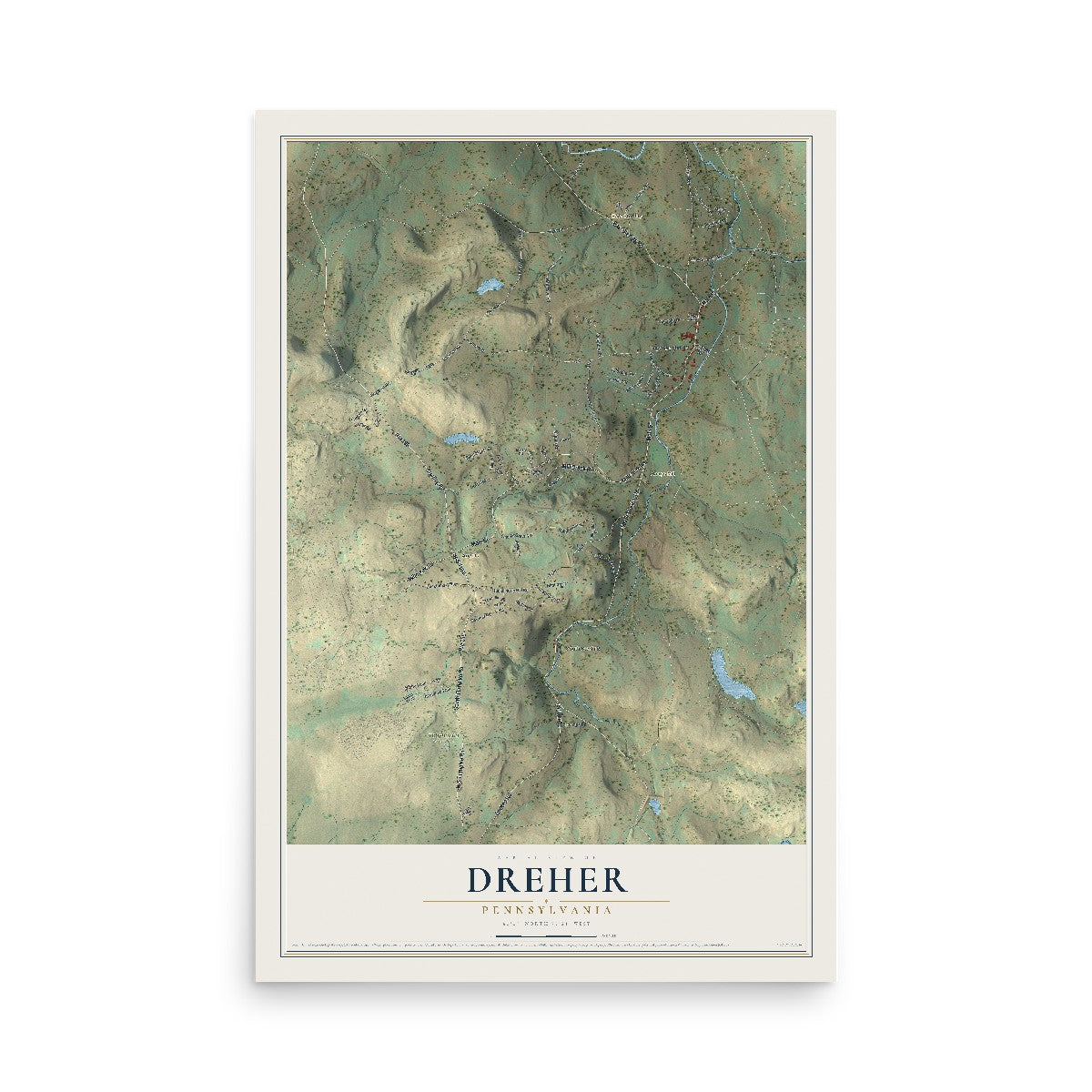 Map of Dreher, Pennsylvania, 12 x 18 inch unframed archival matte print