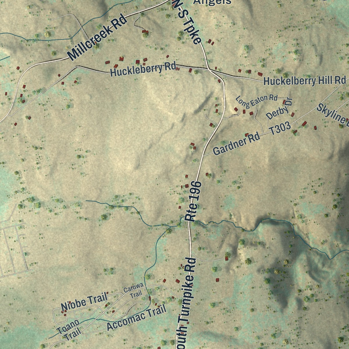 Second close-up of the map of Dreher, Pennsylvania print showing more streets and buildings