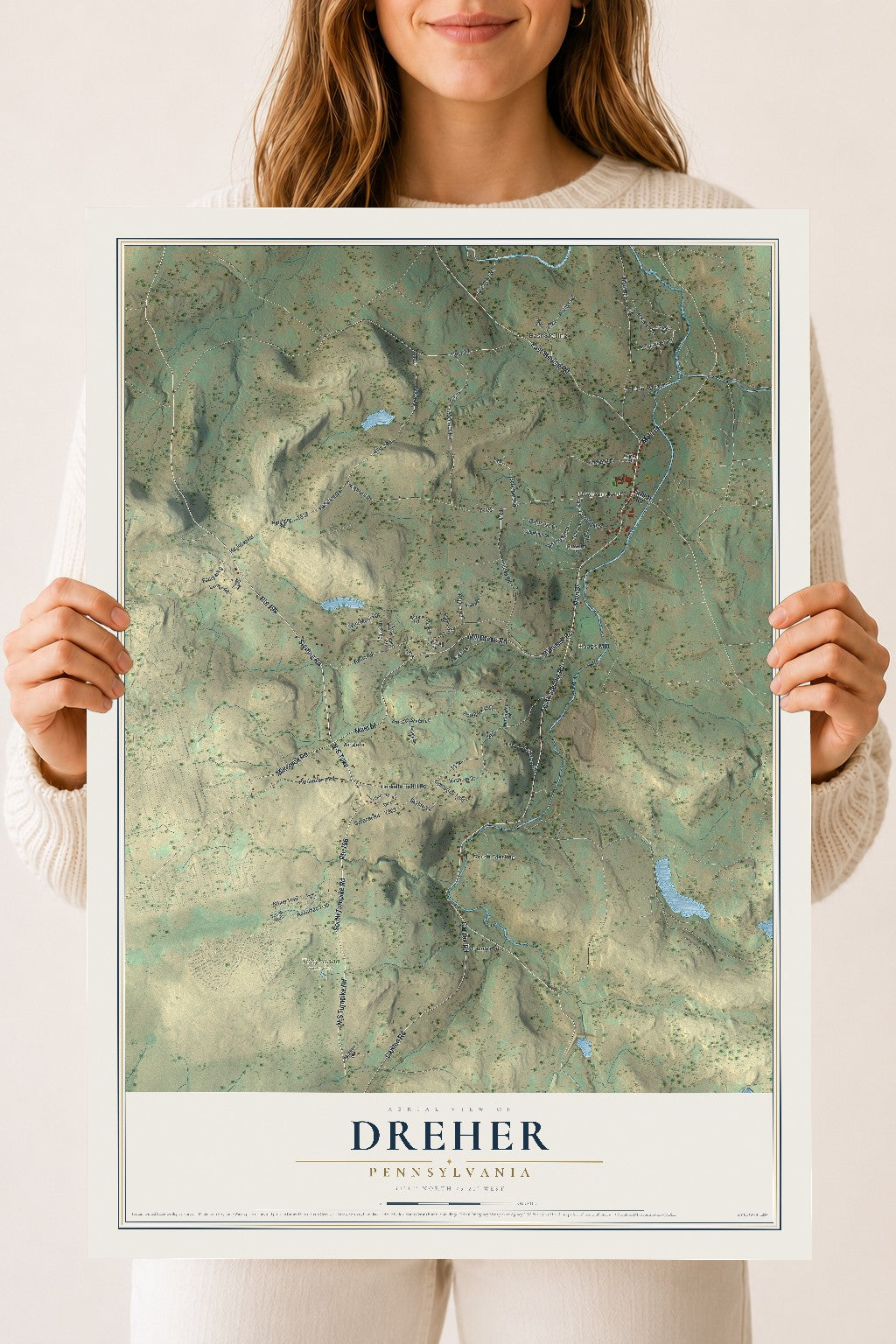 Map of Dreher, Pennsylvania, 18 x 24 inch unframed archival matte print