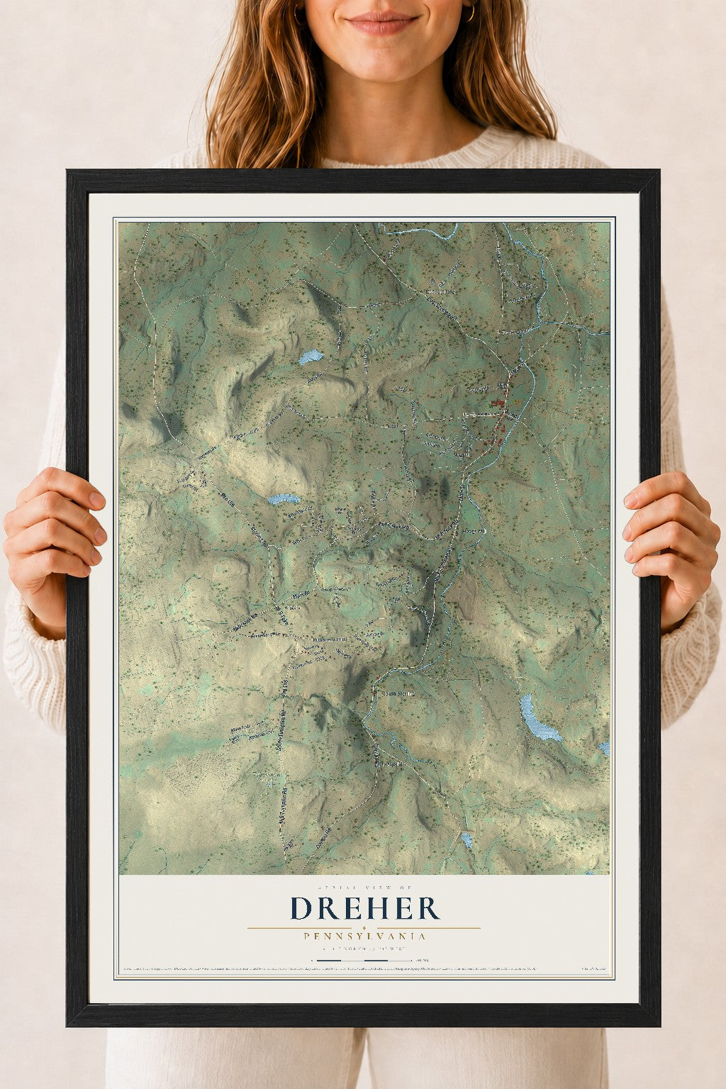 Map of Dreher, Pennsylvania, 18 x 24 inch print in a black wood frame