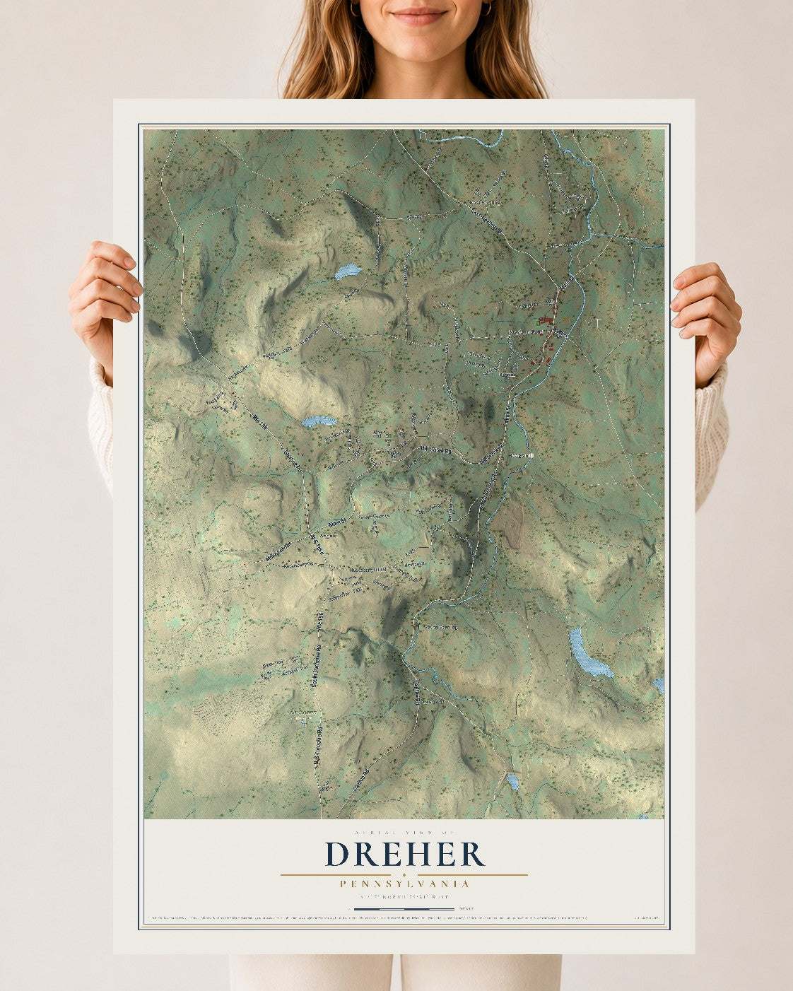 Map of Dreher, Pennsylvania, 24 x 36 inch unframed archival matte print