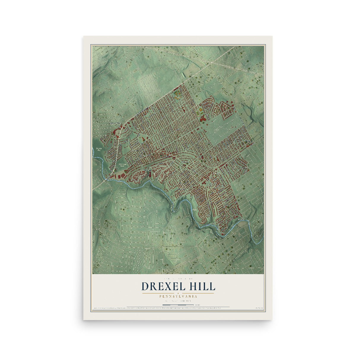 Map of Drexel Hill, Pennsylvania, 12 x 18 inch unframed archival matte print