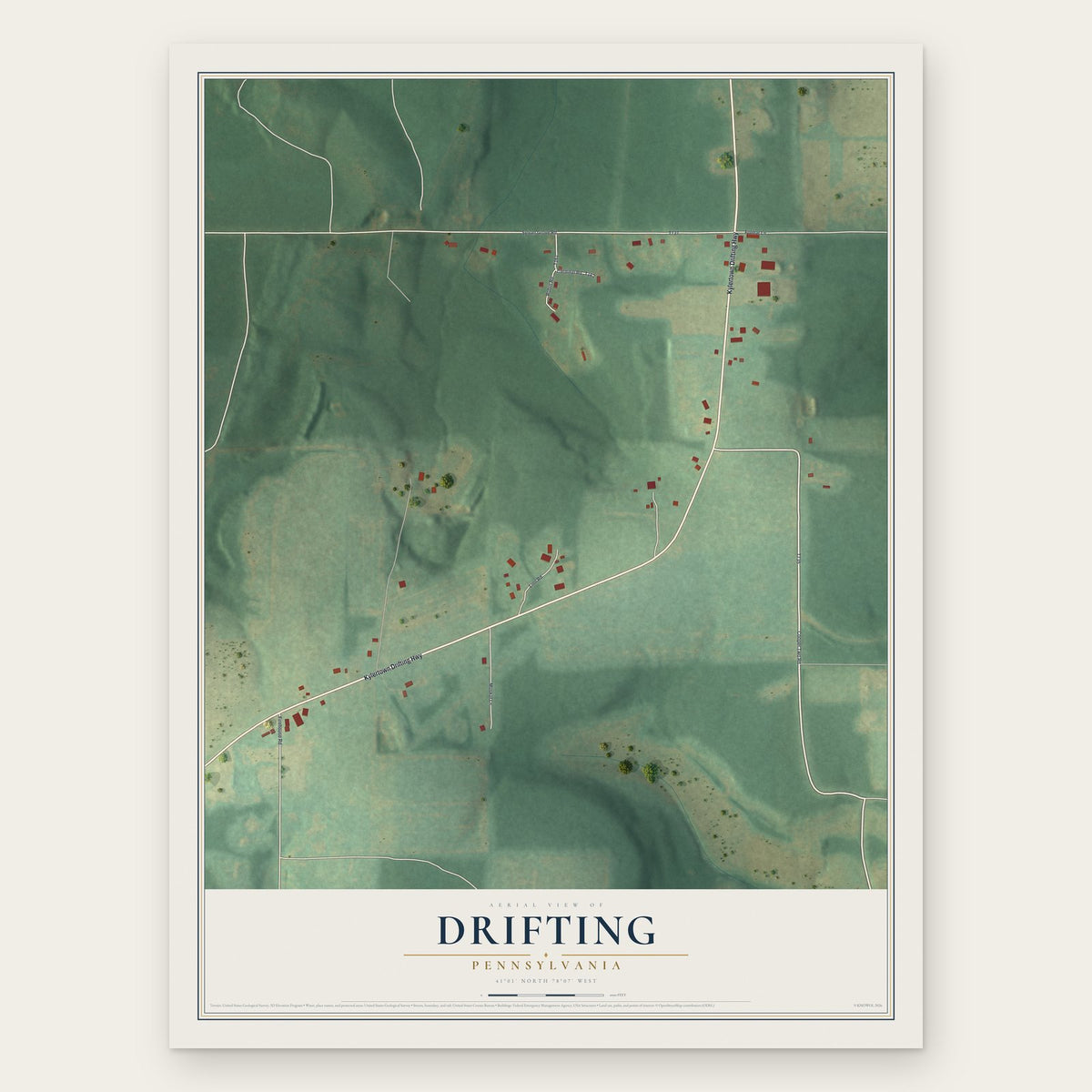 Drifting, Pennsylvania map print, the full design