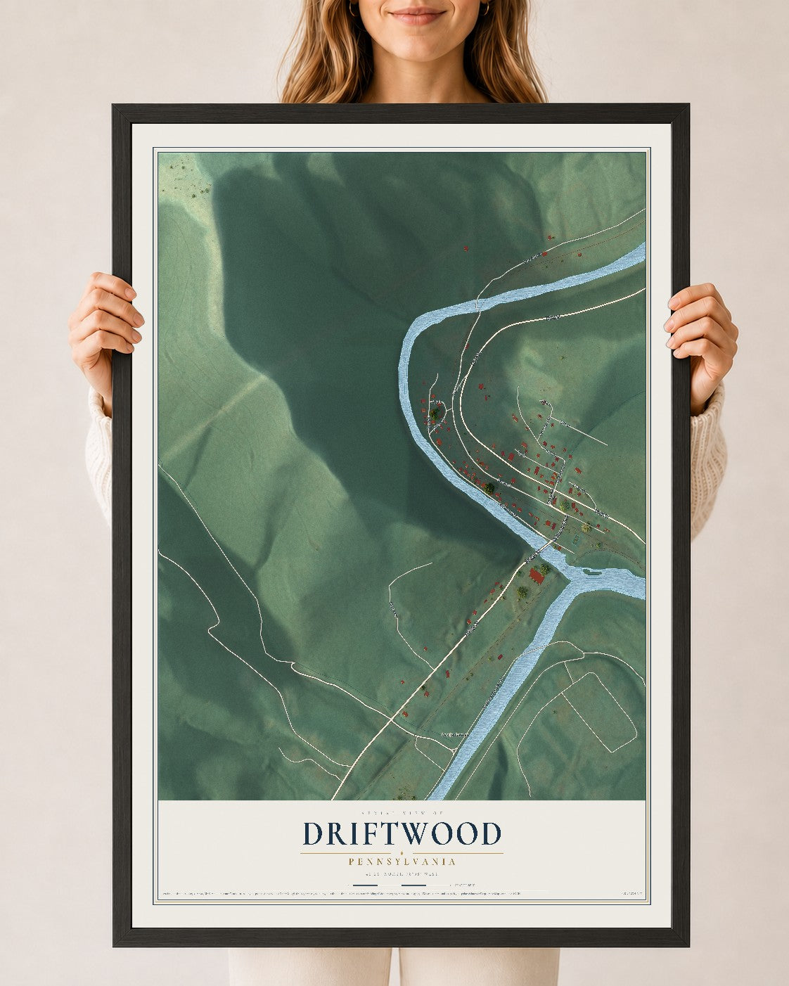 Map of Driftwood, Pennsylvania, 24 x 36 inch print in a black wood frame