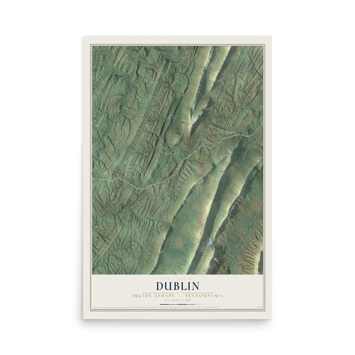 Map of Dublin, Fulton County, Pennsylvania, 12 x 18 inch unframed archival matte print