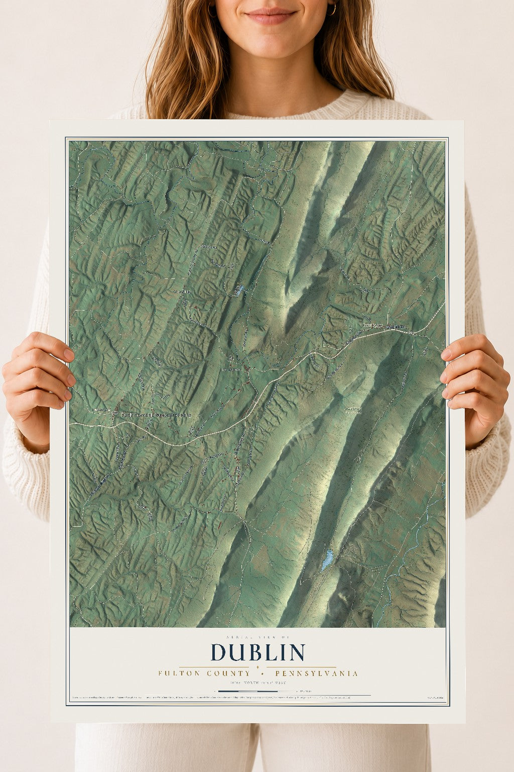 Map of Dublin, Fulton County, Pennsylvania, 18 x 24 inch unframed archival matte print