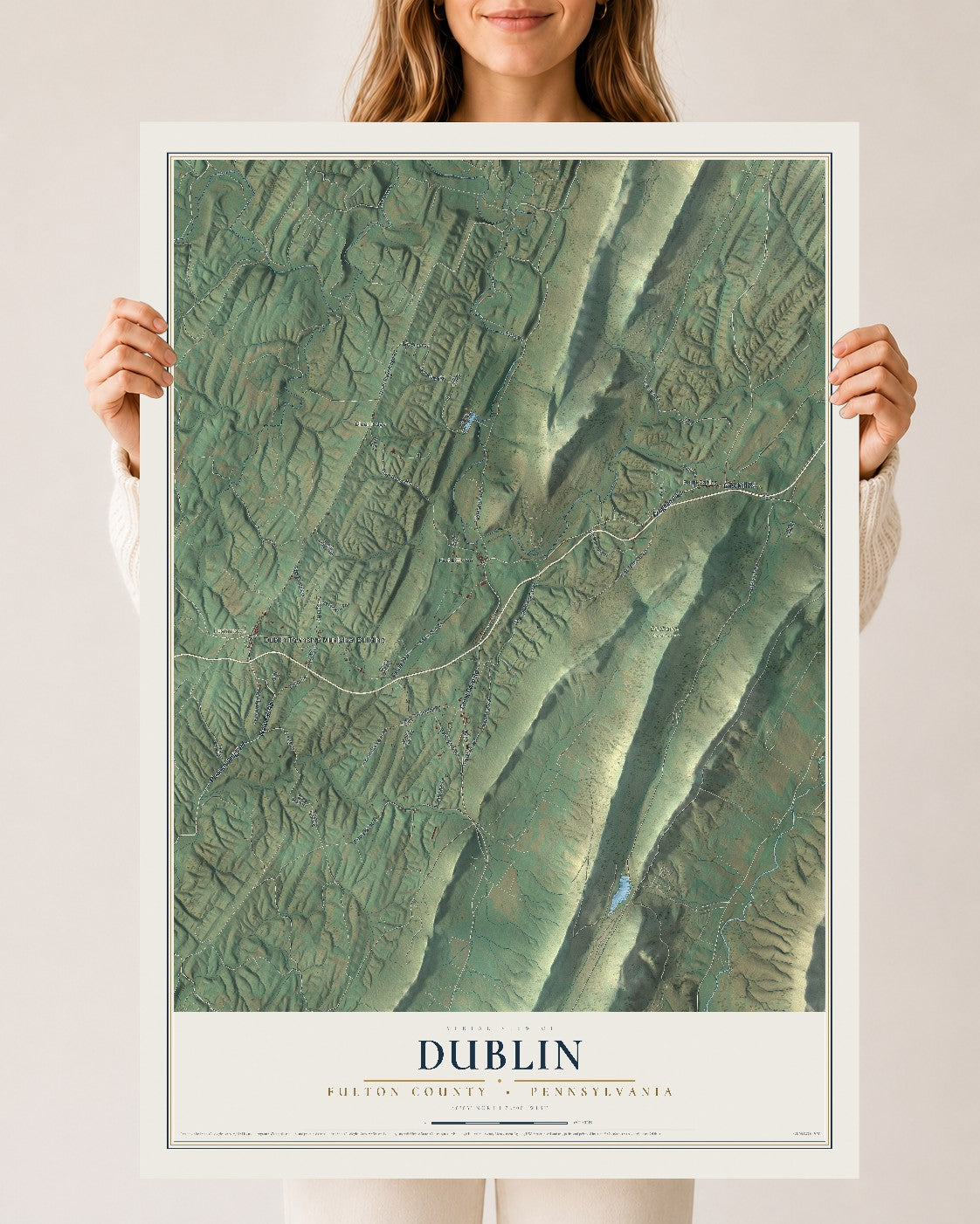 Map of Dublin, Fulton County, Pennsylvania, 24 x 36 inch unframed archival matte print