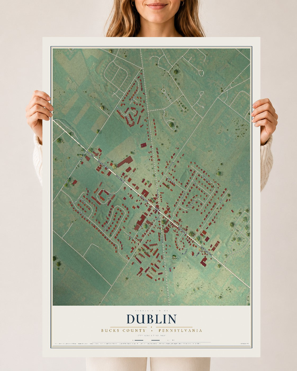 Map of Dublin, Bucks County, Pennsylvania, 24 x 36 inch unframed archival matte print