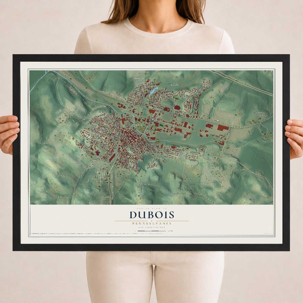 Map of DuBois, Pennsylvania, 18 x 24 inch print in a black wood frame