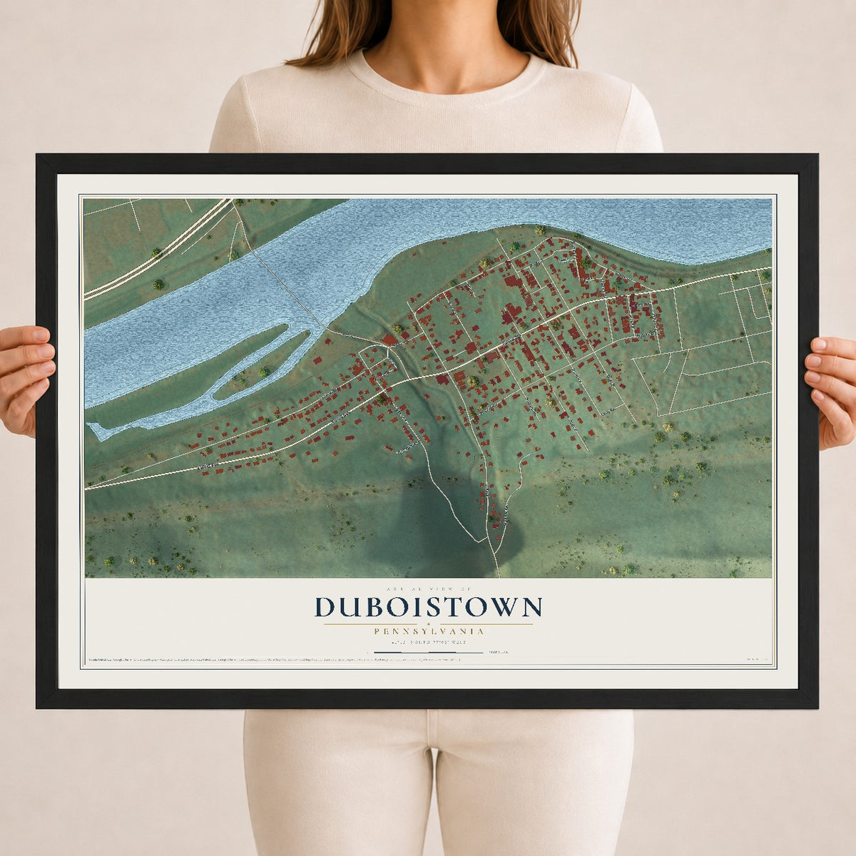 Map of Duboistown, Pennsylvania, 18 x 24 inch print in a black wood frame