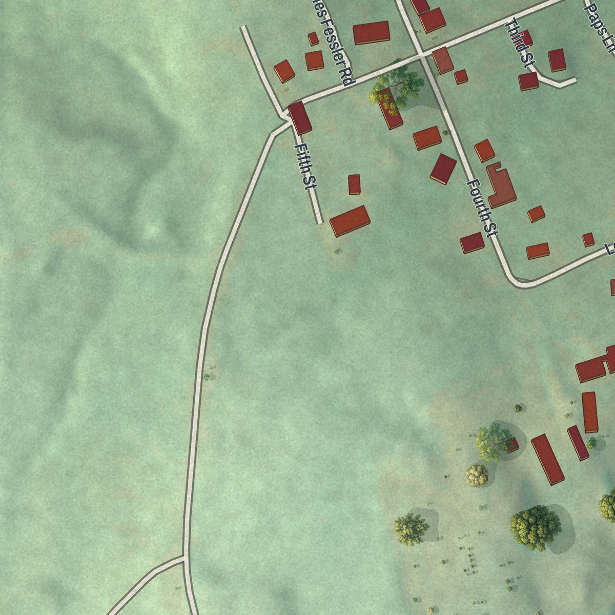 Second close-up of the map of Dudley, Pennsylvania print showing more streets and buildings
