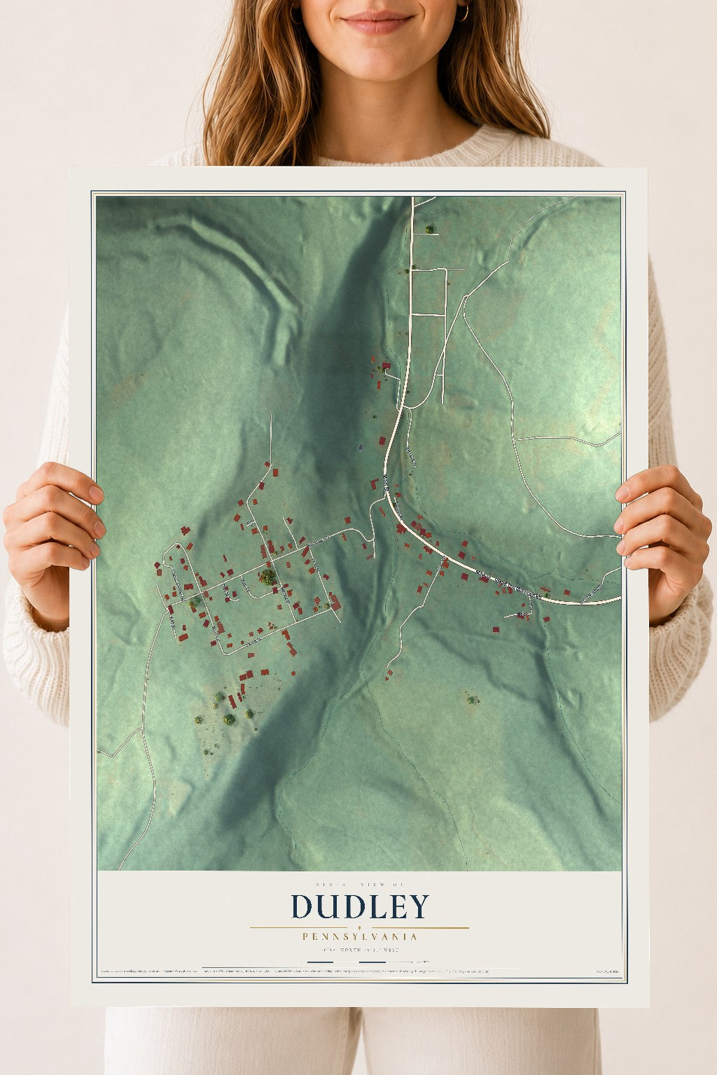Map of Dudley, Pennsylvania, 18 x 24 inch unframed archival matte print