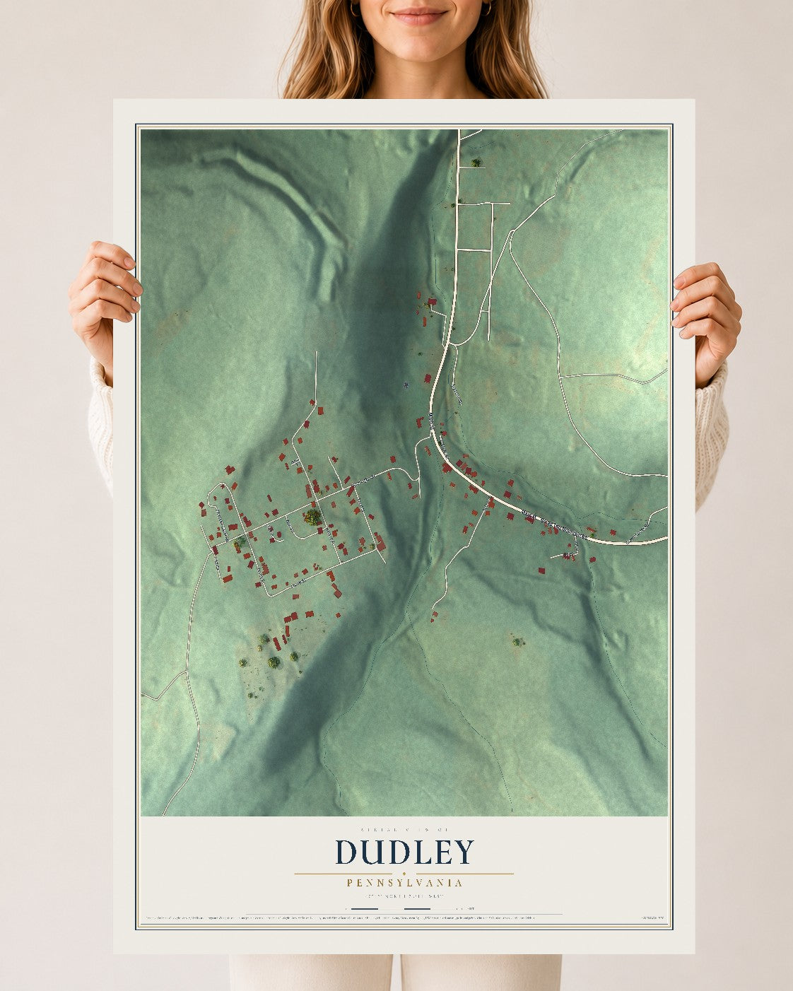 Map of Dudley, Pennsylvania, 24 x 36 inch unframed archival matte print